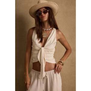 12th Tribe Beso Ivory Plunge Satin Top Size XSXS